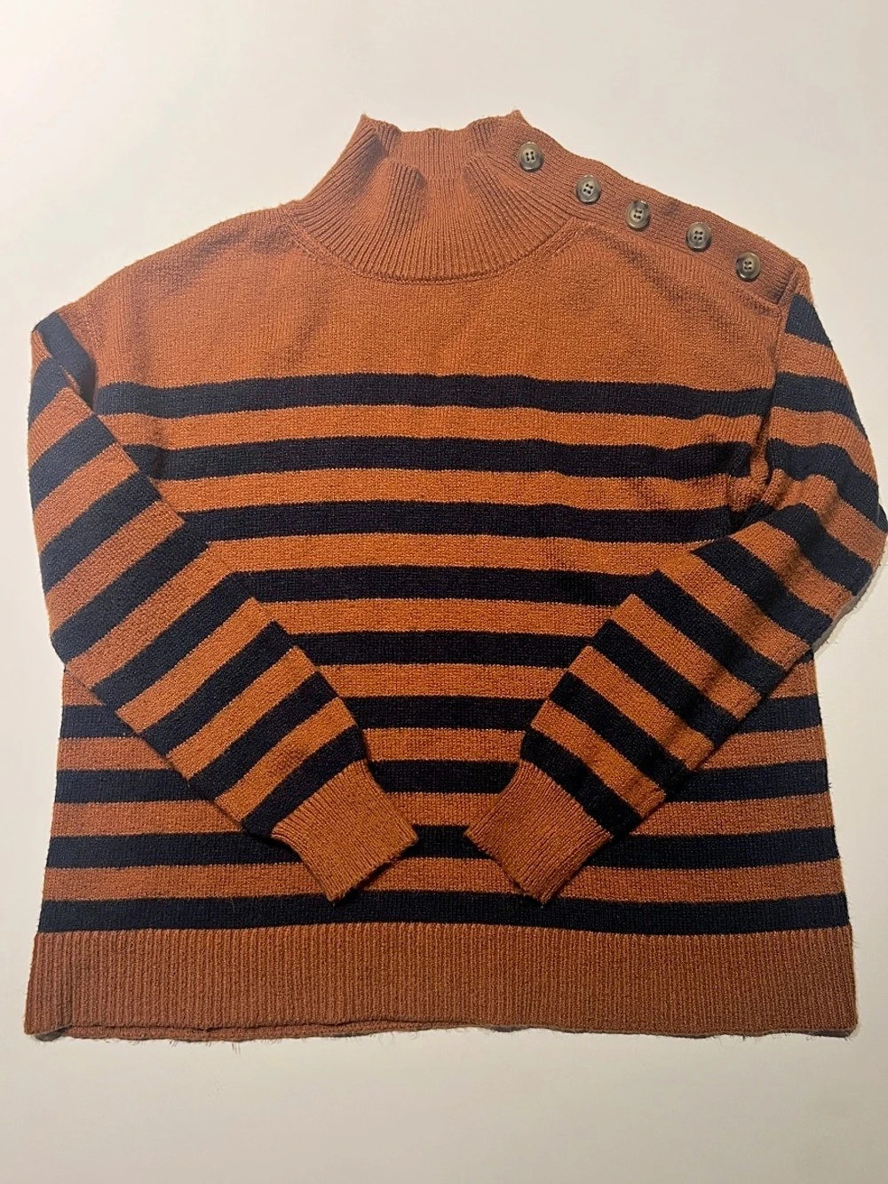 LOFT Striped Turtleneck Sweater in Orange & Blue Size Medium